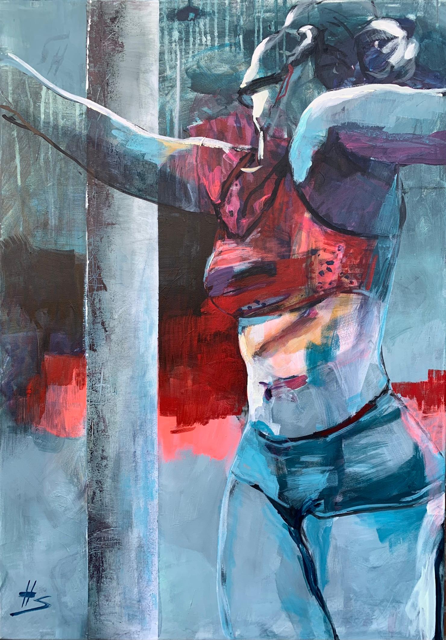 The artwork by Heike Schümann depicts a dancing woman