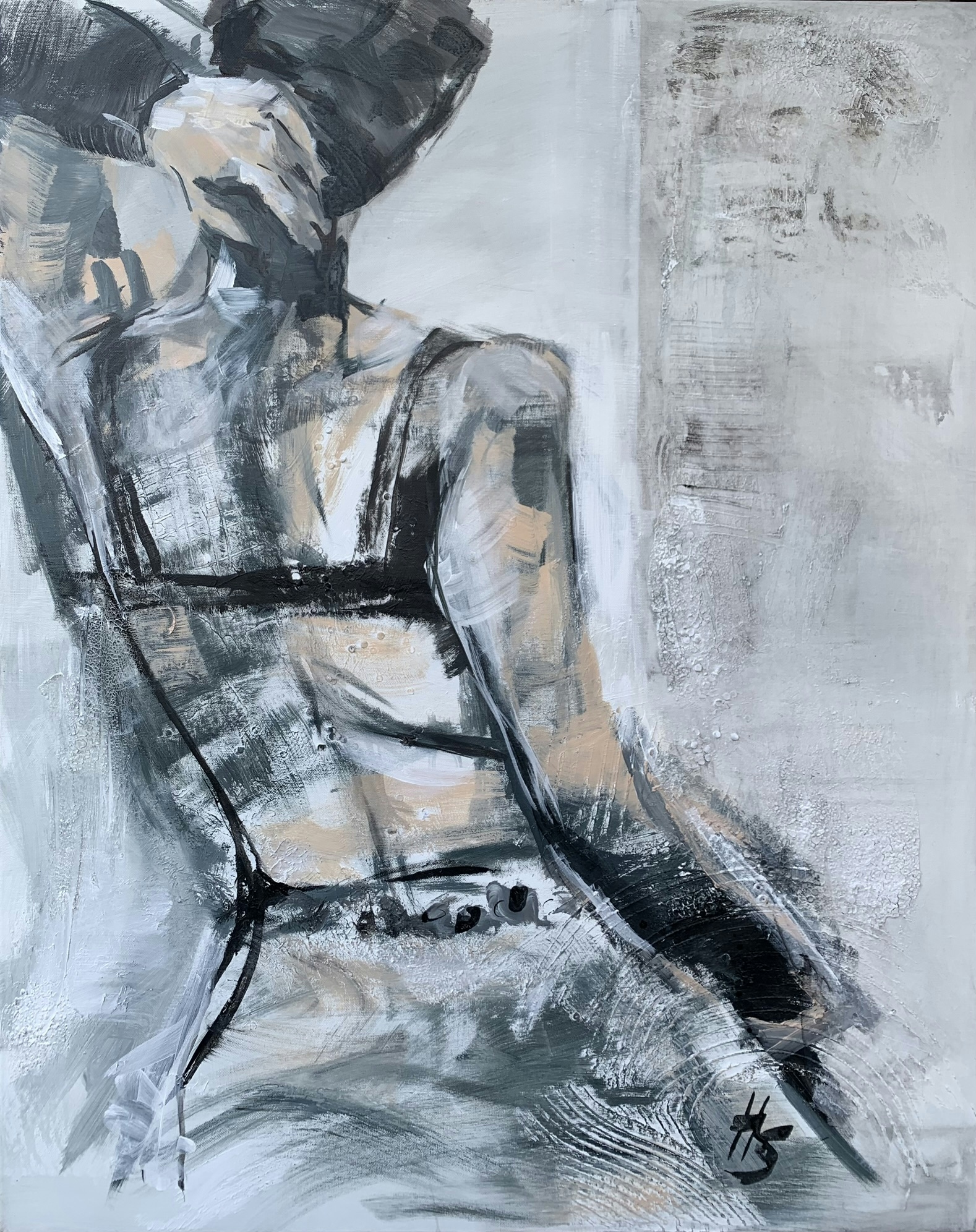 Kunstwerk von Heike Schümann zeigt eine stehende Frau von hinten in lässiger Pose
