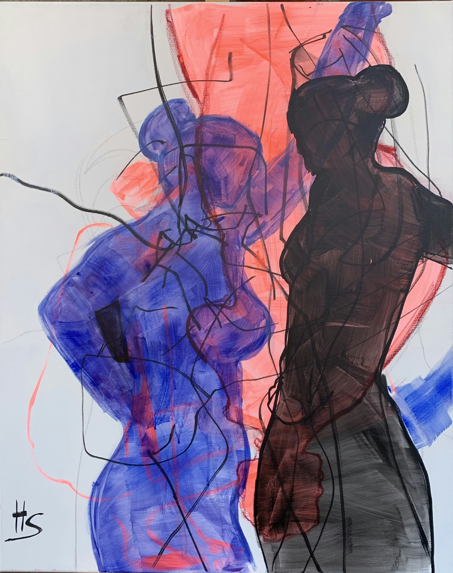 Akt-Kunstwerk von Heike Schümann zeigt zwei stehende, sich anblickende Frauen