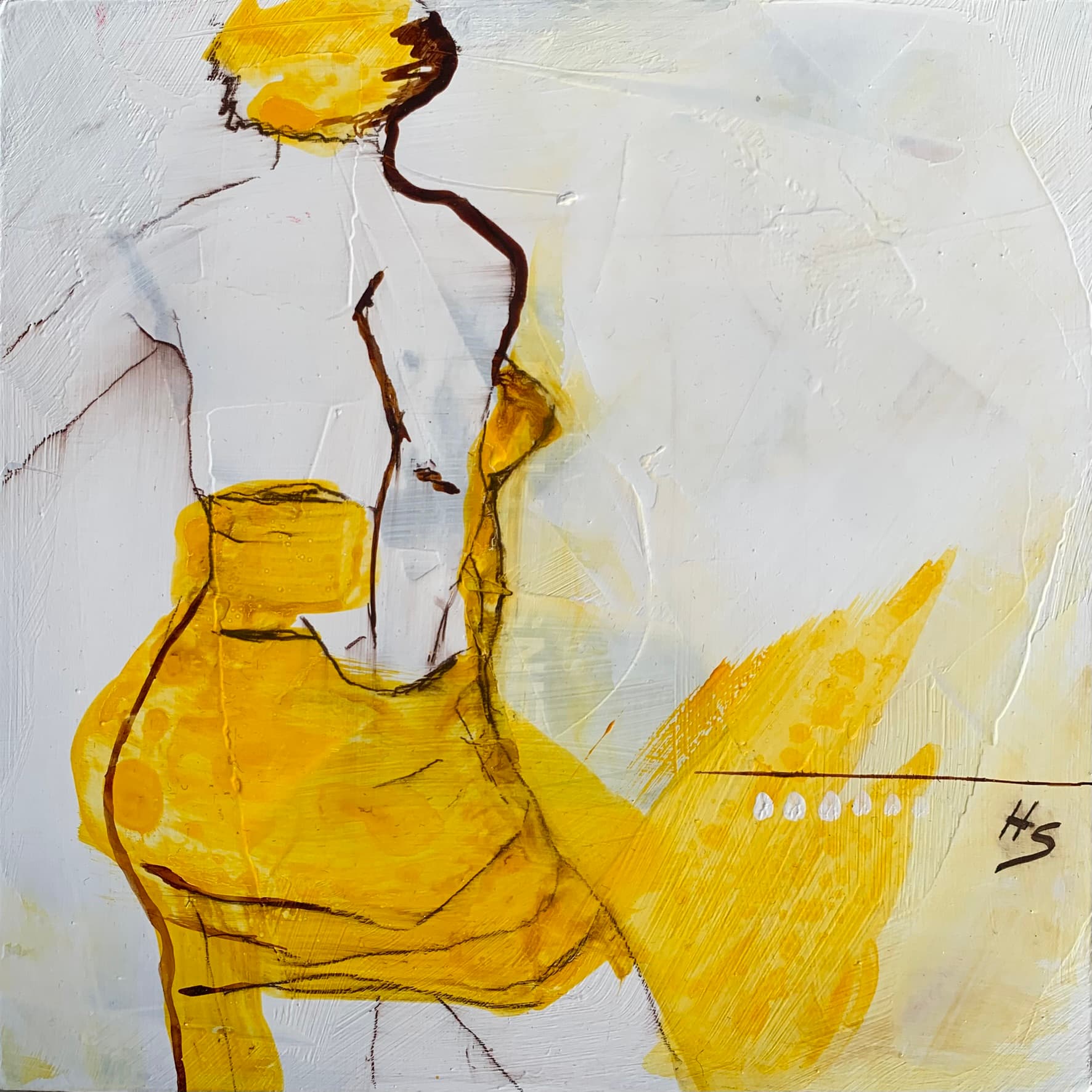 Kunstwerk von Heike Schümann zeigt eine den Betrachtenden mit dem Rücken abgewandte stehende Frau