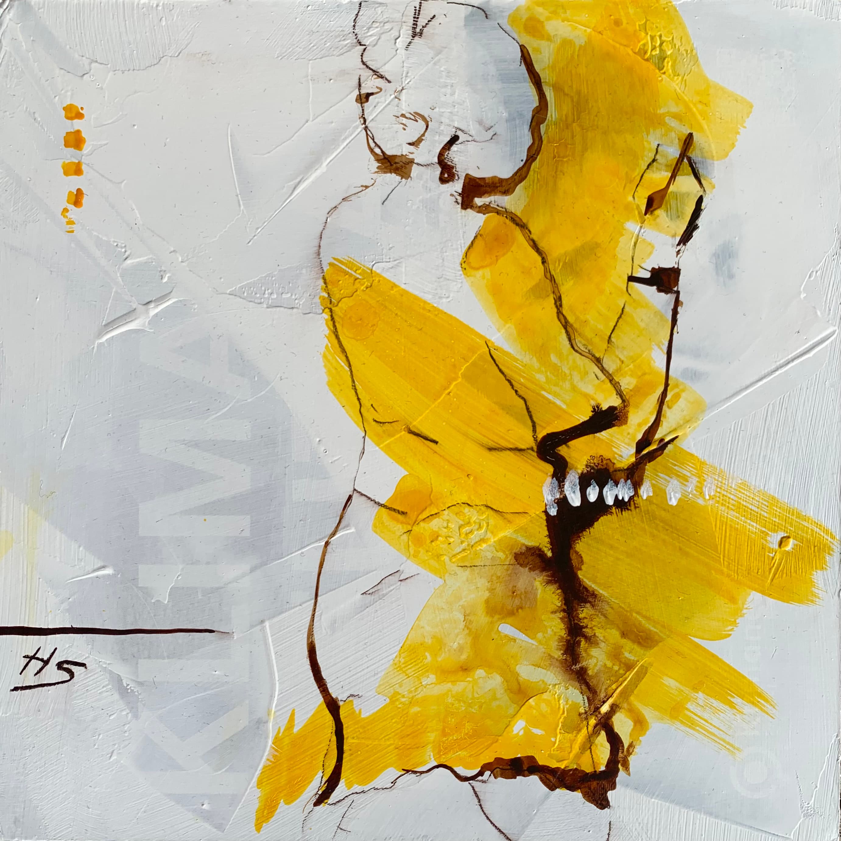 Artwork by Heike Schümann showing a standing woman turned sideways, facing away from the viewer