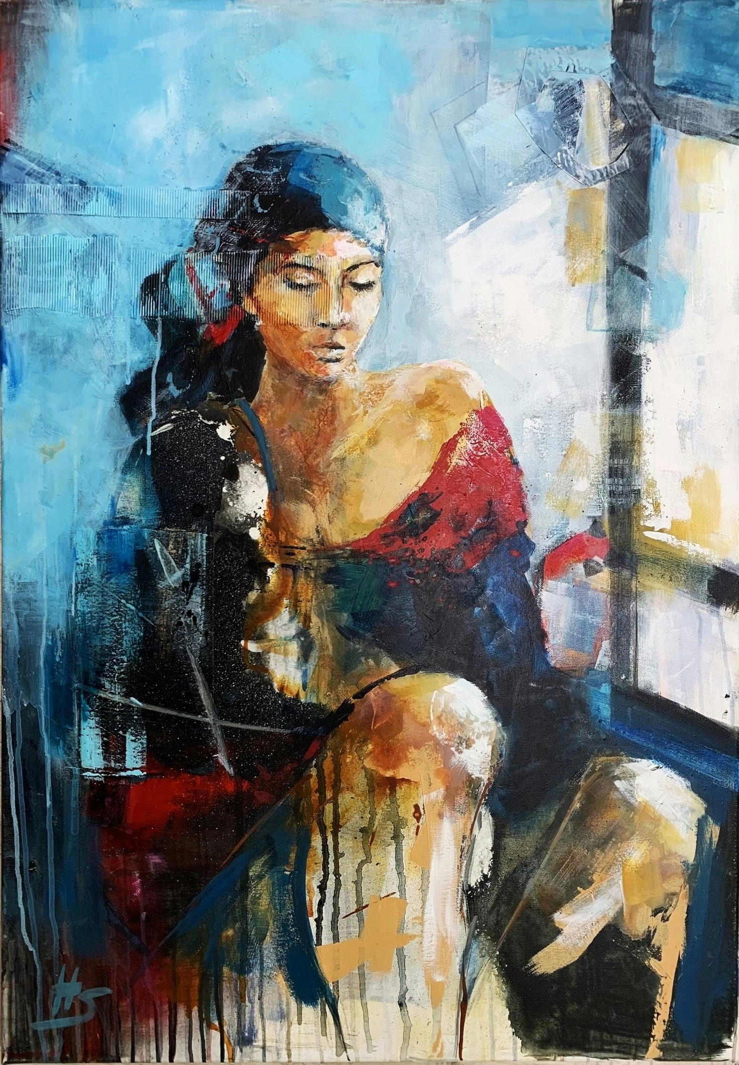 Kunstwerk von Heike Schümann zeigt eine sitzende Frau